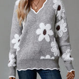 Thea | Pulover floral elegant cu decolteu în V