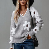 Thea | Pulover floral elegant cu decolteu în V