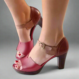 Katharina | Sandale Premium cu Toc în Stil Coreean cu Blocuri de Culoare și Cataramă