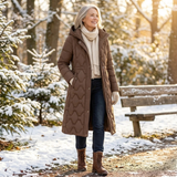 Florica | Palton lung cu puf și glugă