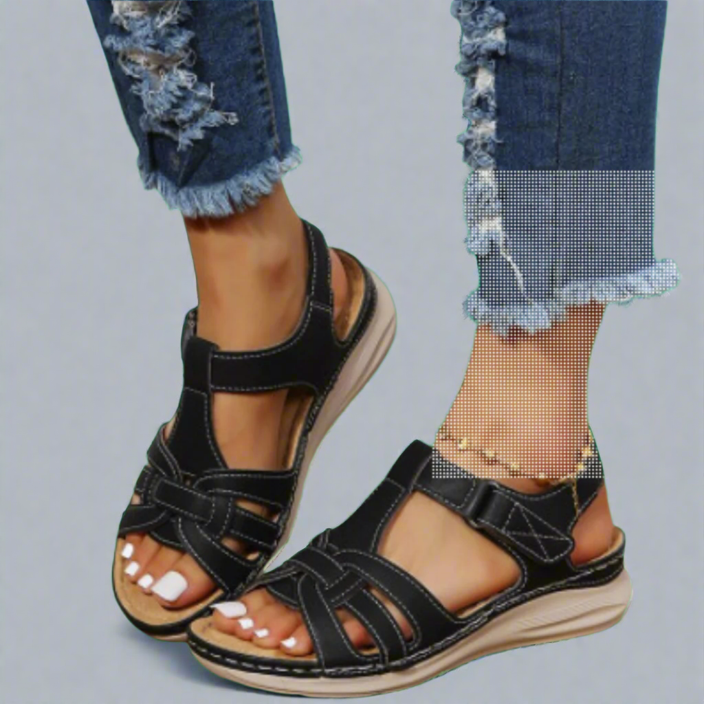 Queniva | Sandale ortopedice confortabile, făcute manual, din piele vintage