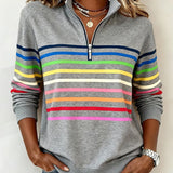 Vienna – Bluza cu fermoar și dungi în culorile curcubeului