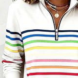 Vienna – Bluza cu fermoar și dungi în culorile curcubeului