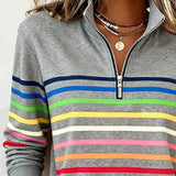 Vienna – Bluza cu fermoar și dungi în culorile curcubeului