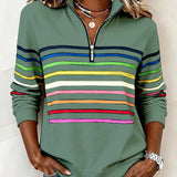 Vienna – Bluza cu fermoar și dungi în culorile curcubeului