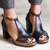 Nadaria | Sandale cu toc peep-toe din patchwork negru