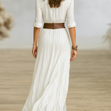 Aurora | Rochie Lungă din In cu Guler Inversat