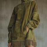 Gabriela | Rochie din ante cu guler înalt și franjuri