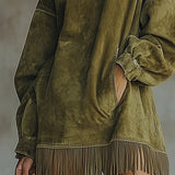 Gabriela | Rochie din ante cu guler înalt și franjuri