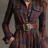 Beatriz | Rochie lungă în carouri cu curea