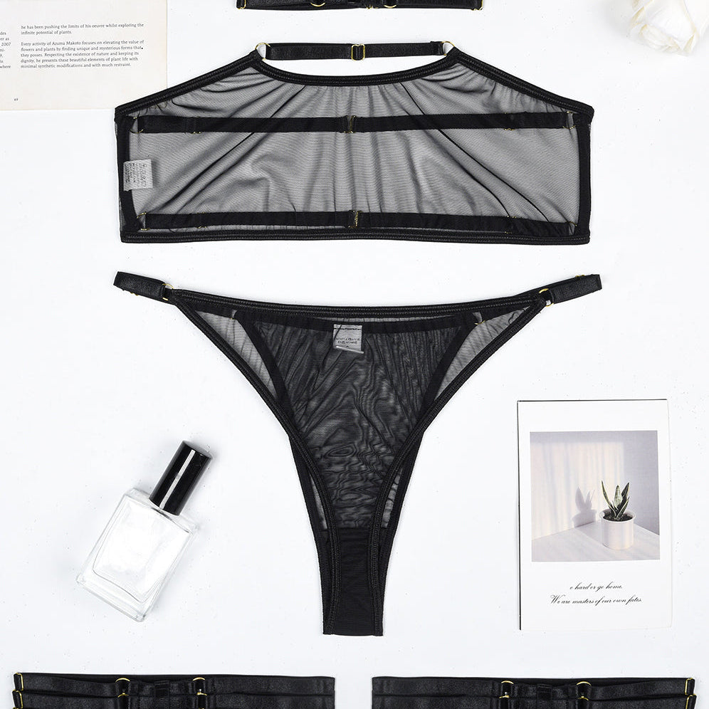 Eline™ | Set de Lenjerie din Mesh Transparent 4 Piese cu Sutien & Funda