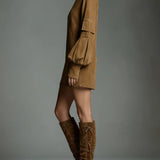 Beli | Rochie mini lejeră din ante cu guler înalt