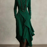 Sandra | Rochie Maxi Plisată Asimetrică cu Guler Înalt Mov