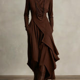 Sandra | Rochie Maxi Plisată Asimetrică cu Guler Înalt Mov