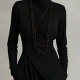 Sandra | Rochie Maxi Plisată Asimetrică cu Guler Înalt Mov