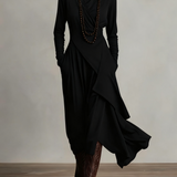 Sandra | Rochie Maxi Plisată Asimetrică cu Guler Înalt Mov