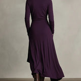 Sandra | Rochie Maxi Plisată Asimetrică cu Guler Înalt Mov