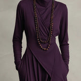 Sandra | Rochie Maxi Plisată Asimetrică cu Guler Înalt Mov