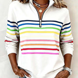 Vienna – Bluza cu fermoar și dungi în culorile curcubeului