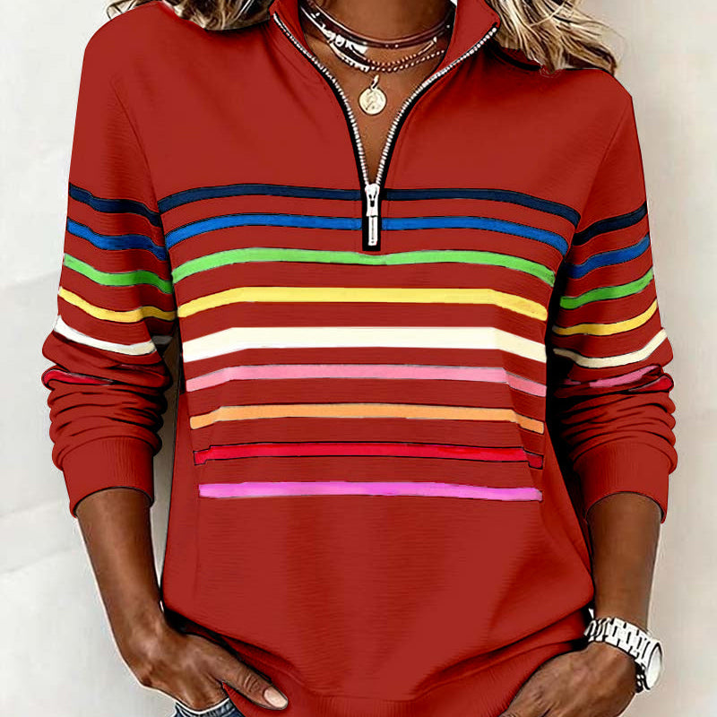 Vienna – Bluza cu fermoar și dungi în culorile curcubeului