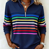 Vienna – Bluza cu fermoar și dungi în culorile curcubeului