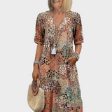 Sofía | Rochie Midi Florală Elegantă cu Acoperire pentru Abdomen