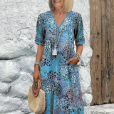 Sofía | Rochie Midi Florală Elegantă cu Acoperire pentru Abdomen