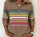 Vienna – Bluza cu fermoar și dungi în culorile curcubeului