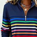 Vienna – Bluza cu fermoar și dungi în culorile curcubeului