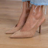Marlena™ | Pantofi cu toc deschis nude cu toc subțire